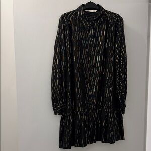 Zara Black and Gold Patterned Long Sleeve Dress